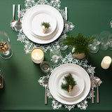 Christmas Snowflake Placemats Set of 4 Sliver Snowflake Place Mats Tablemats Round Vinyl Non-Slip Washable Table Setting for Christmas Dining Holiday Party Wedding Kitchen Table Mats Decor mdgfge