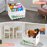 QwayHome Wood Kids Bookshelf with 2 Adjustable Dividers - Montessori Bookshelf for Nursey Room or Playroom - Toy Storage Oragnzier with Handle - Toddler Book Shelf for Bedroom Livingroom Classroom QwayHome