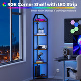 Realgulf 70 Inch Corner Shelf with LED Lights, 5-Tier Corner Bookshelf for Small Spaces, Wood & Metal Storage Rack for Bedroom, Living Room, Office - Modern Space Saving Design- Brown Realgulf