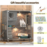 Large Indoor Cat Enclosure, Wooden Large Cat Villa, Indoor/Outdoor Cat Enclosure with Wheels, Multi-Feature Enclosed Cat Houses for Indoor Cats Ventilation Glass Doors, 38" X 32" X 24" HUATOL