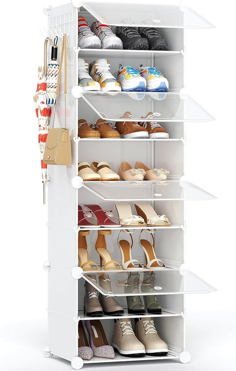 HOMICKER Shoe Storage,8 Tier Shoe Rack Organizer for Closet Shoe Cabinet with Door Shoe Shelves for Closet,Entryway,Hallway,Bedroom HOMICKER