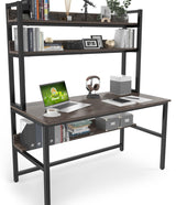 Aquzee Grey Desk with Hutch and Open Bookshelves for Organised Storage Aquzee