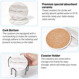 Acejoz Drink Coasters with Holder for Coffee Table, Absorbent Coaster Sets of 6, Marble Style Ceramic Coaster for Wooden Table, Suitable for Kinds of Cups, Home Decor, 4 Inches Acejoz