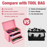 WORKPRO Mini Metal Tool Box with 2 Drawers and Top Storage, Small Tool Chest with PVC Liners and PP Feet Pads, Cold Rolled Steel Toolbox with Magnetic Tab WORKPRO