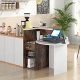 IFANNY Reception Desk, 48’’ Retail Counter w/Lockable Drawer & Storage Shelf, L-Shaped Reception Table, Wooden Computer Desk for Salon, Restaurant, Office (White & Rustic Brown) IFANNY