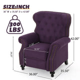 Push Back Recliner Chair, Mid Century Wingback Recliner, Accent Chair with Rivet Decoration, Fabric Push Back Single Sofa for Living Room Adjustable Backrest (Plum) Xinmviec
