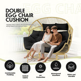 DANGHOOGY Outdoor Double Egg Chair Cushions, Waterproof Wicker Egg Chair Replacement Cushion, Thickened Hanging Chair Cushion, 65x47x7 Inches (Black) DANGHOOGY