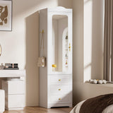 JanflyHome Armoire Wardrobe Closet, Updated White Bedroom Armoires Cabinet with Mirror Door and 3 Drawers, 15.7" W/69.5" H Clothing Storage Cabinet with Hanging Rod & Sensor Light for Bedroom-Right JanflyHome
