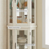 CKEASEAN Corner Curio Cabinet, 70.5" H Lighted Glass Display Case with 5 Adjustable Tempered Glass Shelves, Light Bulb Included, Wine Cabinet Rack for Bar and Liquor Storage (White) CKEASEAN