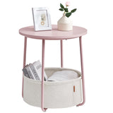 VASAGLE End Table, Small Bedside Table with Fabric Basket, Modern Nightstand, Round Side Table, for Living Room, Bedroom, Jelly Pink and Cream White ULET223R61 VASAGLE
