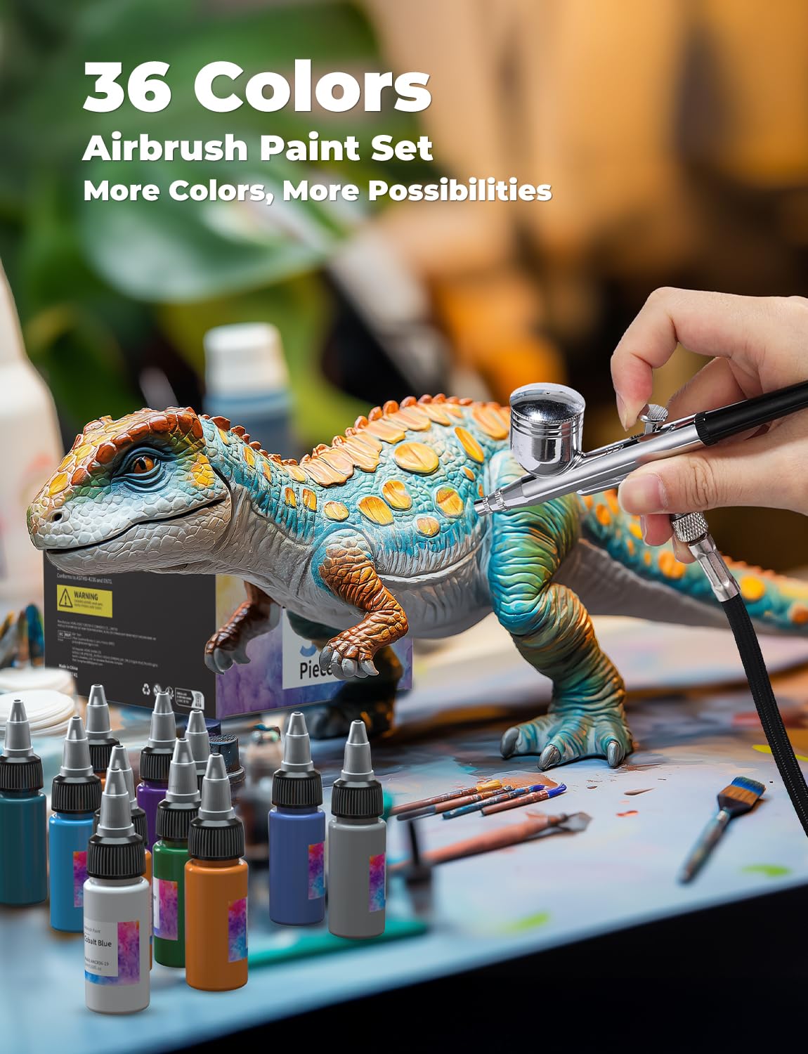 Oasser Airbrush Paint 33 Colors with 3 Thinner, Water-Based Acrylic Air Brush Paint Set, Ready to Spray for Beginners, Hobbyist and Artists, 20 ml/Bottle Oasser