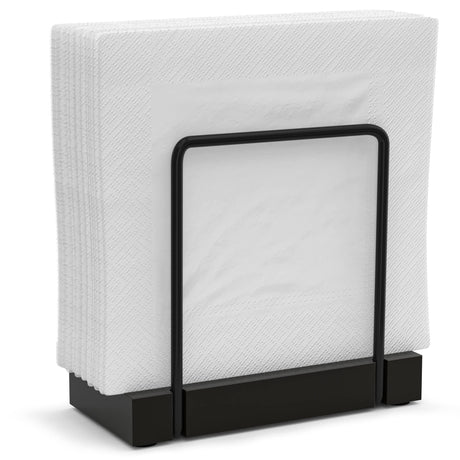 Wican Napkin Holder for Table, Bamboo Iron Standing Napkin Dispenser for Kitchen Dining Farmhouse Cocktail Picnic Bar Rustic Wood Holders for Paper Mail Bills Suitable for All Dining Room Decors Black Wican