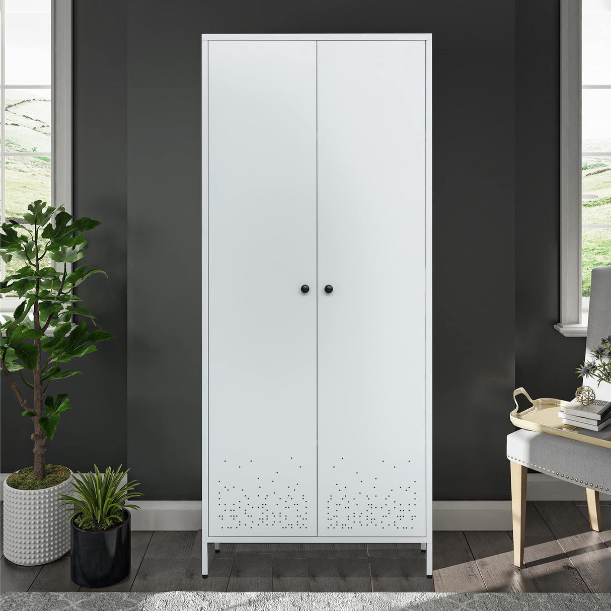 BESFUR Bedroom Armoires, White Metal Armoire with Hanging Rod, Adjustable Shelves, 20" D x 31.5" W x 74" H - White BESFUR