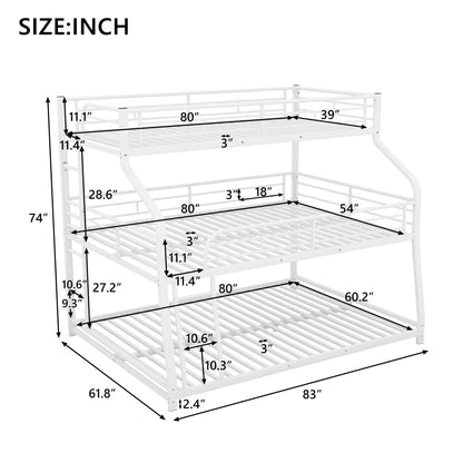 Harper & Bright Designs Triple Bunk Bed with Safety Guardrails, Twin XL/Full XL/Queen Size Metal Bunk Bed Frame with Ladder, Metal Steel Triple Bunk Bed for Kids Teens Adults (White)