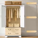 LIKIMIO Armoire Wardrobe Closet with Mirror, 70.1" Wooden Clothing Storage Cabinet with 2 Doors & 2 Drawers, Modern Bedroom Freestanding Wardrobe Combination with Hanging Rod, Cherry with White LIKIMIO