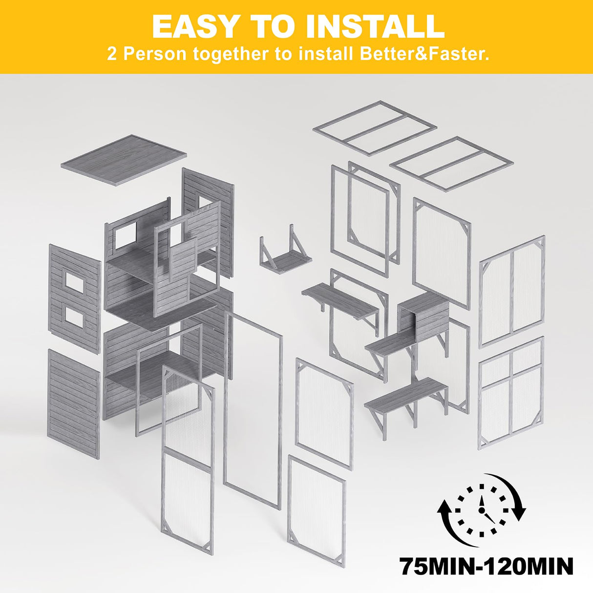 Mxsunh Large Catio Outdoor Cat Enclosure,Weatherproof Outdoor Cat House for Mulitiple Cats Play with 4 Platforms,5 Windows,Sunshine Roof,for Patio,77" L x 33.5" W x 70" H(Grey) MXSUNH