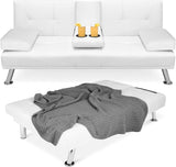 Convertible Folding Futon Sofa Bed with Metal Legs & 2 Cupholders, Modern Fabric Linen Upholstered Couch Loveseat Sleeper, Folding Couches Bed, Removable Armrests for for Small Spaces (White) AnwickNomo