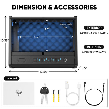 Dveron Biometric gun safe for handgun, Quick Access Fingerprint ＜1s Pistol Safe, Gun Lock Box Gun for Cloakroom Bedroom Nightstand and Car, Black Safe Box, Carbon Steel Construction Dveron