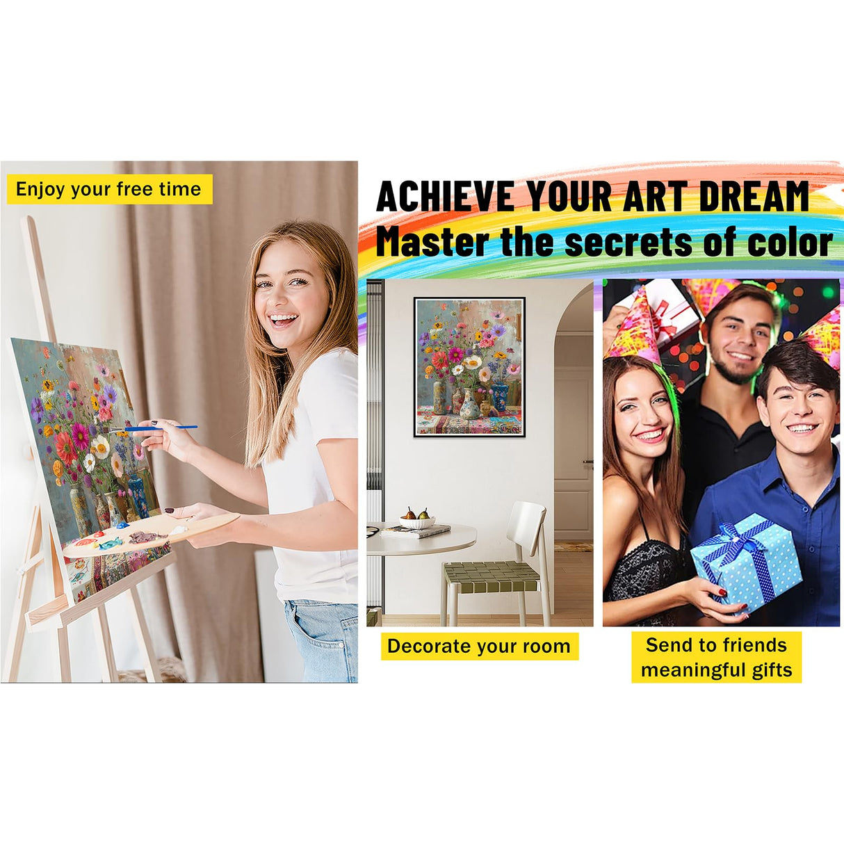 Ausanrl Flowers Framed Paint by Numbers Wooden Easel-Adult Paint by Number Kits on Canvas Framed,Paint by Number Adult,Paint by Numbers with Frame,Gifts and Home Wall Decor 12x16inch Ausanrl