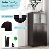COSTWAY Brown Wooden Bathroom Storage Cabinet with Adjustable Shelf and Doors COSTWAY