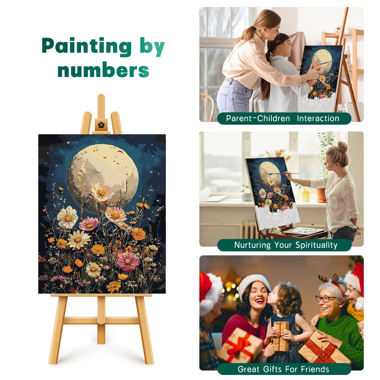 2 Pack Paint by Numbers Kit for Adults Beginner, Moon Flowers Adult Paint by Number Kits on Canvas, DIY Acrylic Number Painting for Adults for Home Decor Gift 16x20 Inch Possoco