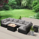Dineli Sectional Sofa with Gas/Propane Fire Pit Table Outdoor Patio Furniture Sets (Light Gray-Rectangular Table) Dineli
