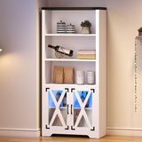 YITAHOME Farmhouse Storage Cabinet with Acrylic Doors & Led Light, 5 Tier Bookshelf and Bookcase, Pantry Cabinet for Living Room, Kitchen, Dining Room - White YITAHOME