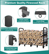 Fandature 8Ft Firewood Rack Adjustable Fireplace Wood Holder For Outdoor Indoor Storage Log-Heavy Duty Fire Log Lumber Stand Stacker, Black Fandature