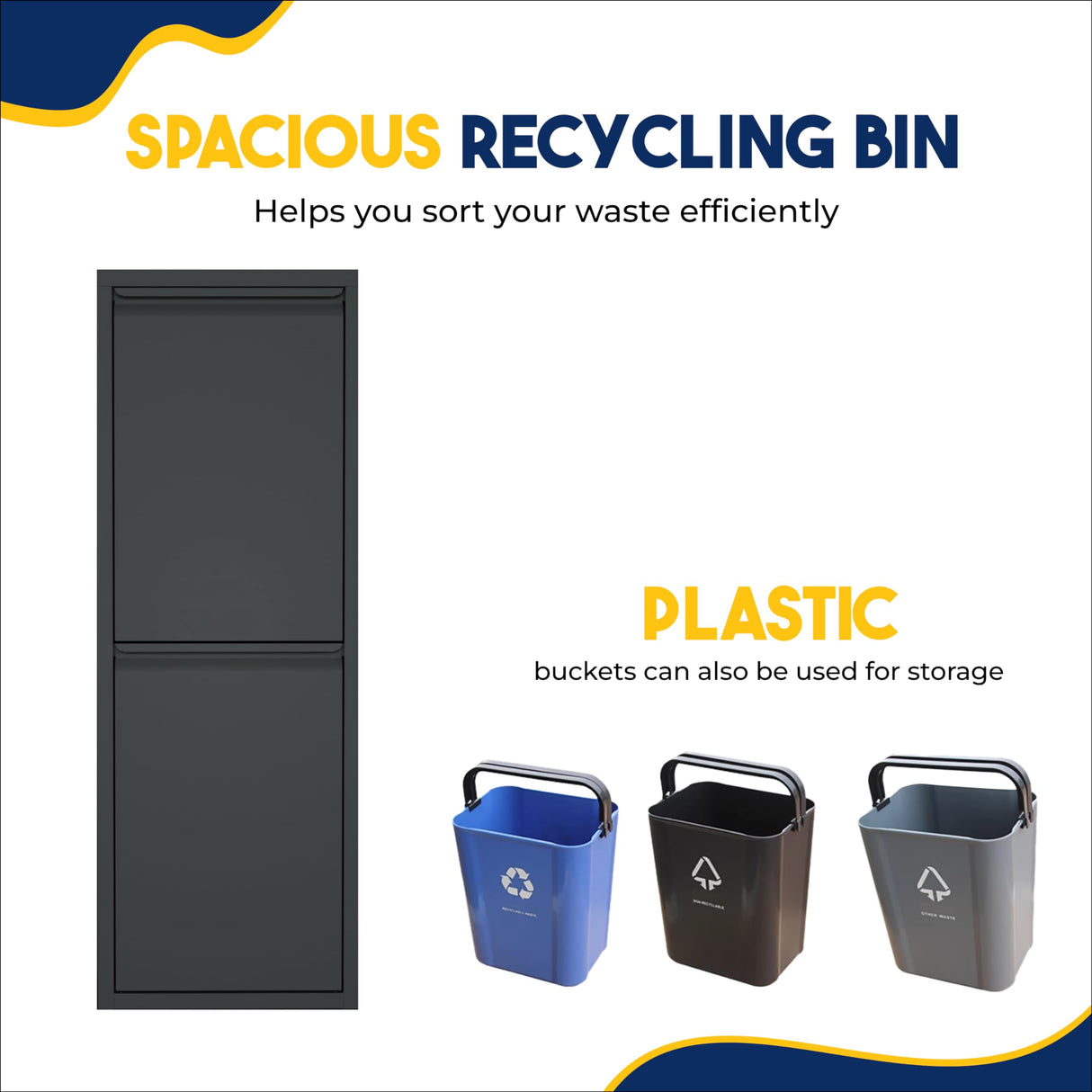 Tilt-Out Trash Can Cabinet with 2 Garbage Cans - Waste Storage Solution for Kitchen and Garage | Tilt Out Trash Can Cabinet | Garbage Can Cabinet | kitchen Garbage Can Holder (Black, 2 Buckets) European Furniture