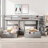 Harper & Bright Designs Grey Triple Bunk Beds with Drawers and Storage Staircase - Full Over Twin & Twin Design Harper & Bright Designs