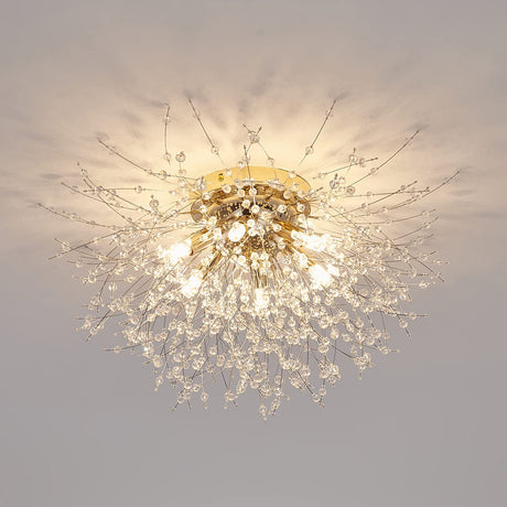 6-Light Sputnik Flush Mount Ceiling Light Fixture, Modern Gold Crystal Firework Ceiling Lights, Close to Ceiling Lamp for Bedroom Kitchen Hallway Entryway Bathroom CM MZY