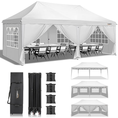 VINGLI 10x20 Pop Up Canopy Tent with Sidewalls, Commercial Outdoor Canopy Tent Pop Up Gazebo Party Tent Wedding Tents with Sandbags & Rolling Bag VINGLI