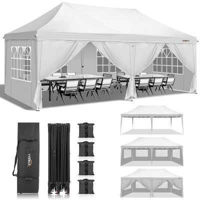 VINGLI 10x20 Pop Up Canopy Tent with Sidewalls, Commercial Outdoor Canopy Tent Pop Up Gazebo Party Tent Wedding Tents with Sandbags & Rolling Bag