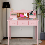 FUNKOCO Home Office Furniture Writing Desk,Computer Work Station with Detachable Hutch,5 Drawers(Pink) FUNKOCO