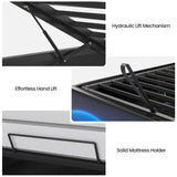 BTHFST Queen Bed Frame with Lift Up Storage, Charging Station & RGB Lights Headboard, PU Leather Upholstered Bed, No Box Spring Needed, Hydraulic Storage, Heavy Duty Wooden Slats, PU Black BTHFST
