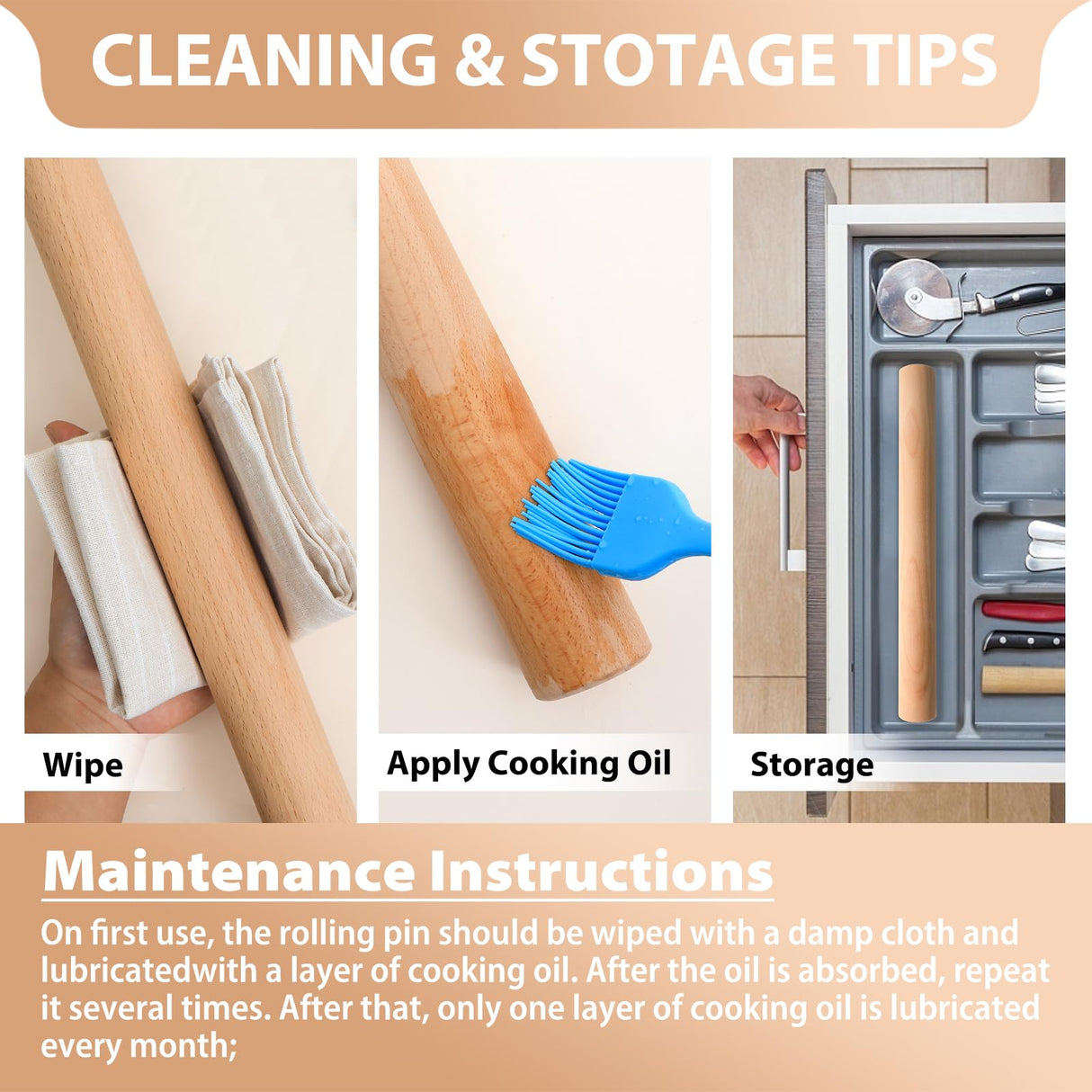 Adjustable Wood Rolling Pin with Thickness Rings for Baking -Non Stick Wooden Dough Roller Pin with Spacer Bands for Cookie,Pie Crust, Pastry Fondant and Bread By Folksy Super Kitchen (15.8, Grey) Folksy Super Kitchen