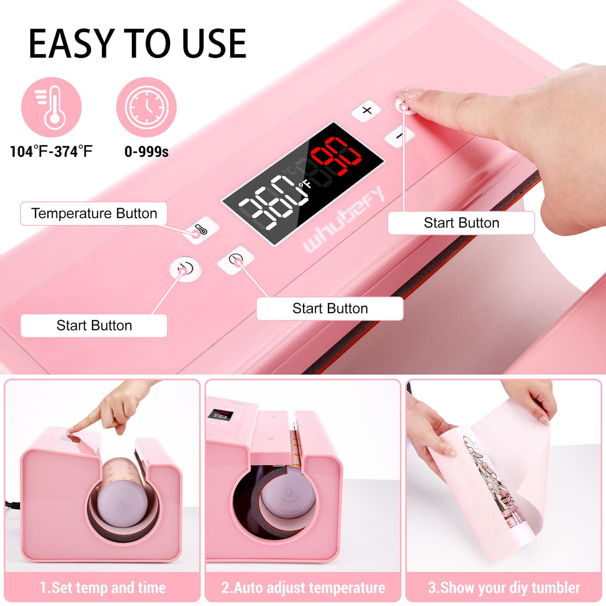 Whubefy Auto Tumbler Heat Press Machine, Pink Mug Heat Press Heat Up Even & Fast, Cup Press Machine for 30oz, Sublimation Machine for Tumbler 2.6-3.34in, Glass Jar, Can & Mugs, Halloween Spirit Whubefy