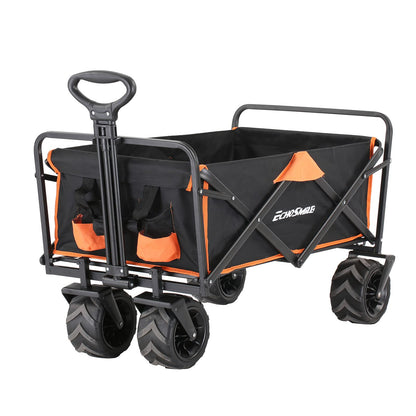 EchoSmile Heavy Duty 350 Lbs Capacity Collapsible Wagon, Outdoor Folding Camping Grocery Portable Utility Cart, Adjustable Rolling Carts, All Terrain Sports Beach Wagon with Big Wheels - WoodArtSupply