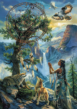 DIY 5D Diamond Art Painting by Number Kits Native American Indian Woman Dream Catcher Wolf and Eagle Paint with Square Diamonds Full Drill Beads Mosaic Art for Adults Wall Decoration (40x50CM) WoodArtSupply