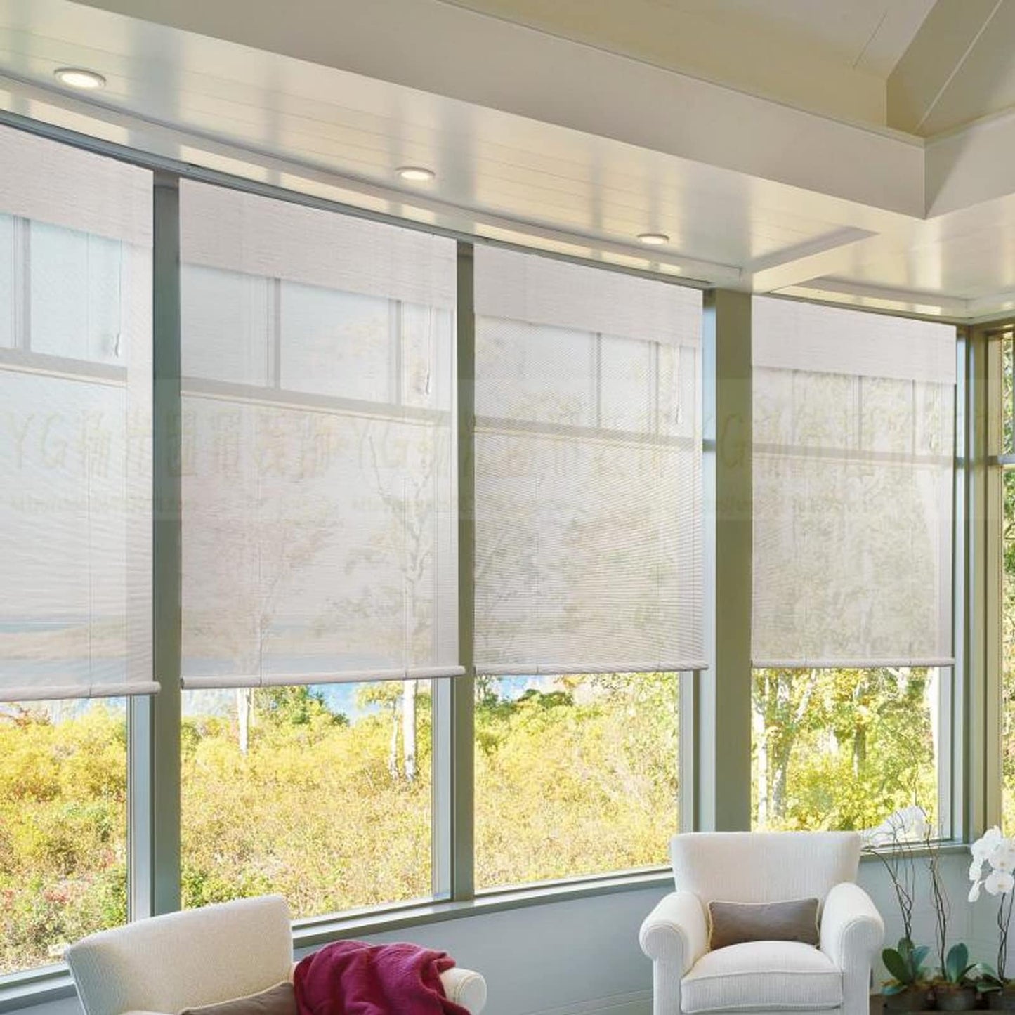 KUISOGAN White Bamboo Roller Blind - Elegant Light-Filtering Shade for Privacy and Sun Protection