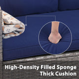 JOIVI Outdoor Patio Furniture Set, Small Sectional Conversation Set, All-Weather Wicker Furniture Sofa Set, L-Shaped Outdoor Patio Seating with Cushions, Tempered Glass Coffee Table, Navy Blue JOIVI