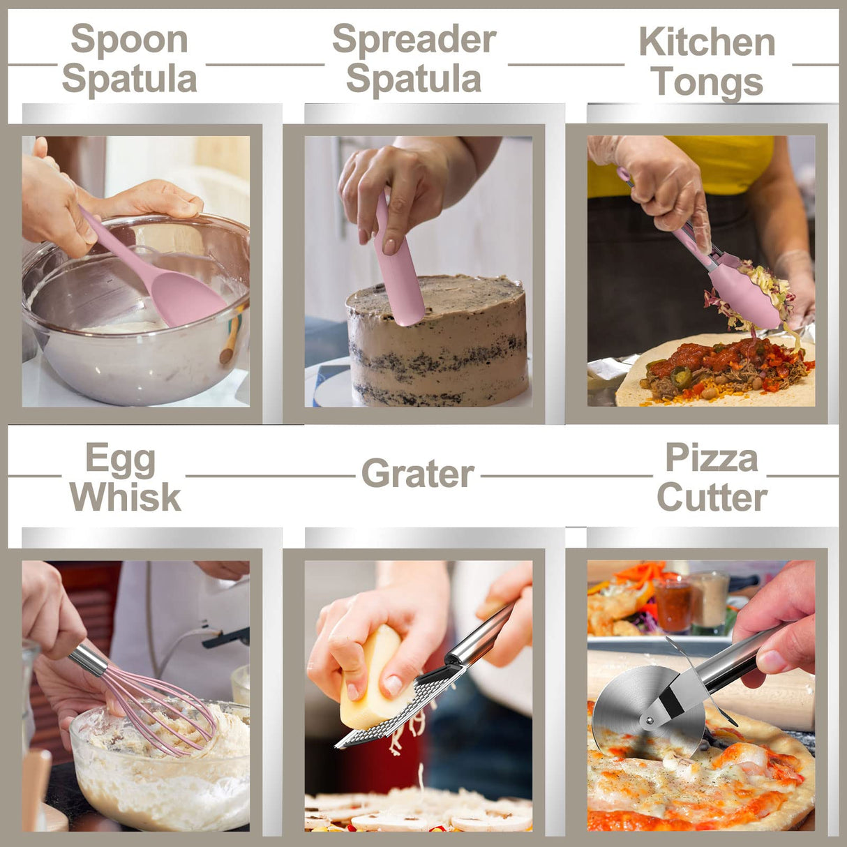 Silicone Cooking Kitchen Utensil Set, AIKKIL 43 Pcs Pink Cooking Utensils Set, Turner, Tongs, Spoon, Spatula, Kitchen Gadgets Tools Set For Nonstick Cookware, Heat Resistant (Dishwasher, BPA Free) AIKKIL