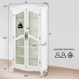 Farmhouse Arched Display Cabinet Bookcase Bookshelf with Glass Doors and Adjustable Shelves, 72" Tall 6 Tiers French Country-Inspired Wooden Curio Cabinet for Living Room, Office (Antique White) ZESTO PASSION FOR LIVE