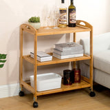 Baoz 3-Tier Bamboo Rolling Cart Kitchen Serving Cart Organizer Storage Rack Utility Mobile Trolley with Lockable Wheels for Home Bar Living Dining Room Baoz