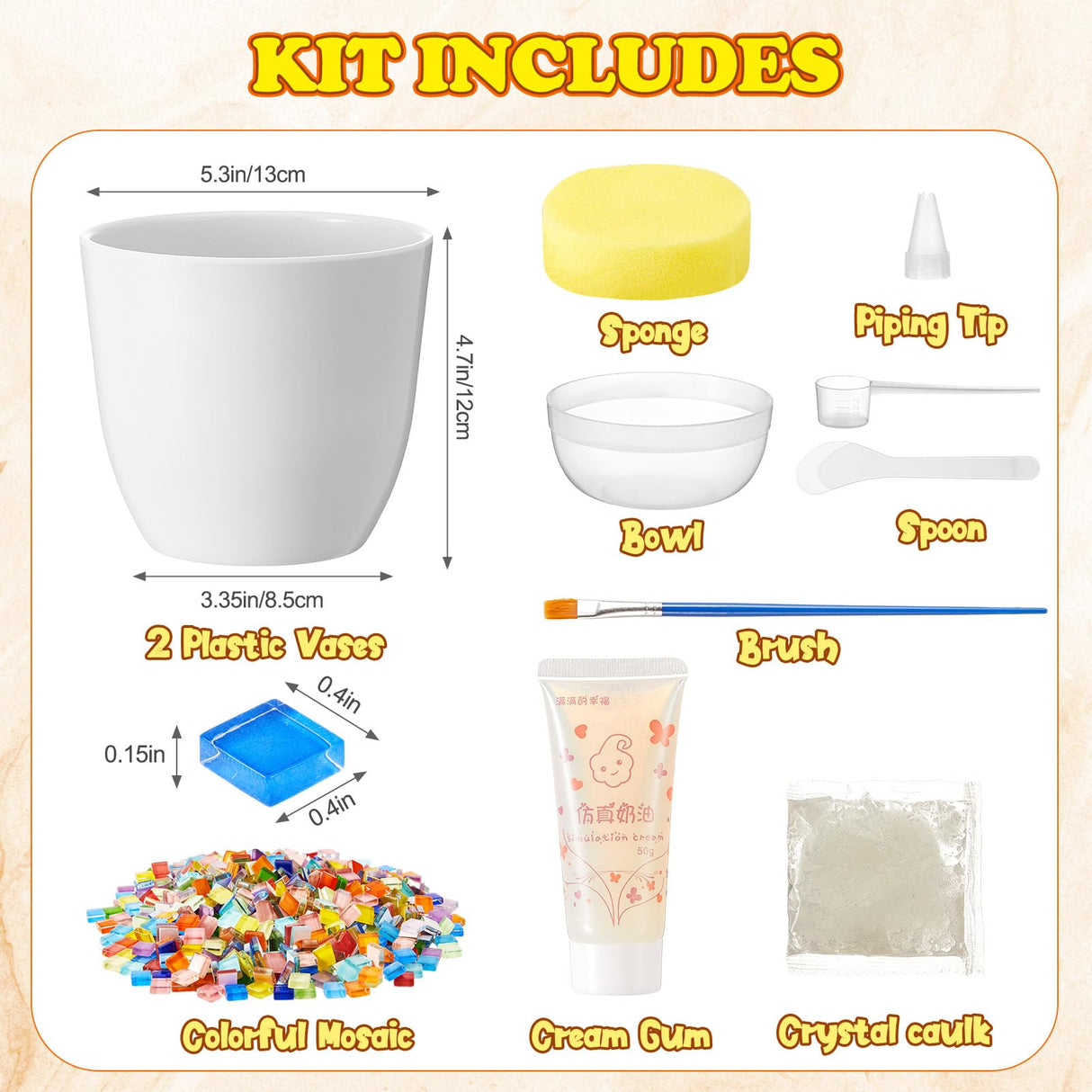 Tioncy 2 Set DIY Vase Mosaic Kit for Adults Gift, DIY Arts and Craft Kits with Vase Flower Mosaic Accessories Art Kit for Room Decor Craft Lovers Handmade, Home Decor Gifts(Rainbow) Tioncy