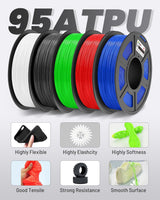 COLIDO Flexible TPU 3D Printer Filament - Shore 95A, 500G Spool, 1.75mm Diameter, Ideal for Durable and Elastic Prints(White,1-Pack) CoLiDo