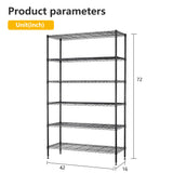 BestOffice | 6-Tier Wire Storage Shelves | 42x16x72 | Black | with Adjustable Racks | Heavy-Duty Metal Shelf, Holds Upto 1500 lbs | No-Tool Assembly | Ideal for Home & Garage Shelving BestOffice