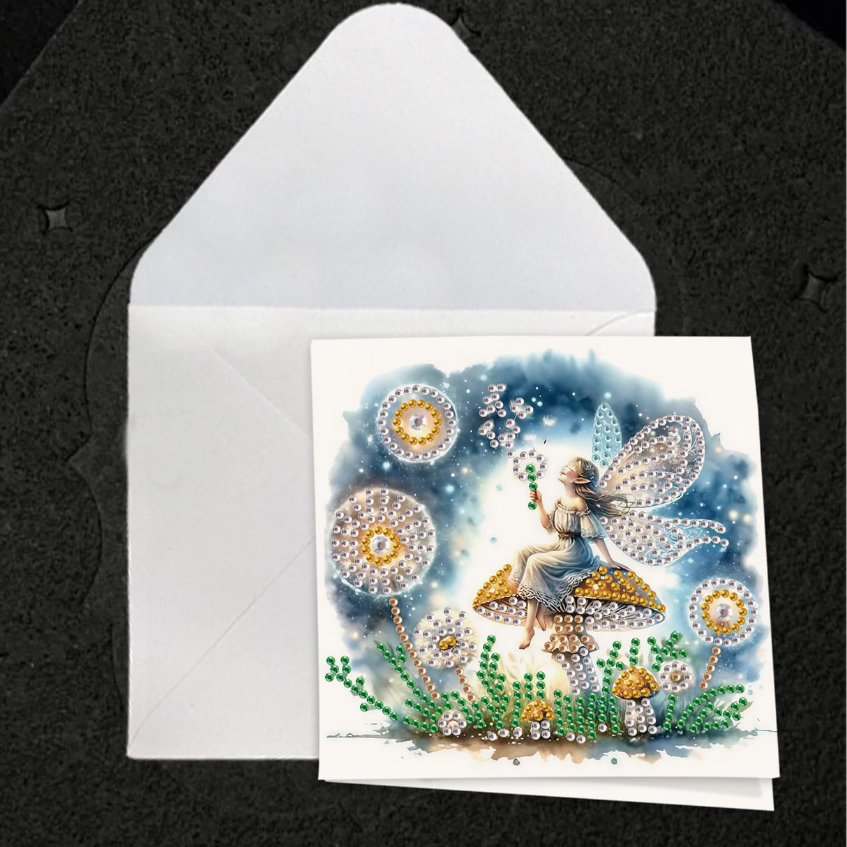 JISHSHAY 6 PCS Fairy Diamond Painting Greeting Cards Elf Diamond Art Birthday Cards with Envelopes Mushroom Gem Art Mosaic Kits for Adults, for Anniversary Valentine Thank You Graduation All Occasion JISHSHAY