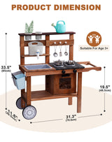 ROBUD Mud Kitchen for Kids Outdoor with Wheels, Wooden Outdoor Play Kitchen, Kids Mud Kitchen with Removable Sink & Faucet, Monteeori Toys for Children Ages 3+ Years, WG403 ROBUD