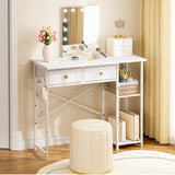 3IngSeagulls White Vanity Desk Without Mirror for Bedroom, Makeup Desk with 2 Fabric Drawers, Vanity Desk with Iron Hook, 36 Inches Vanity with Storage, White 3IngSeagulls